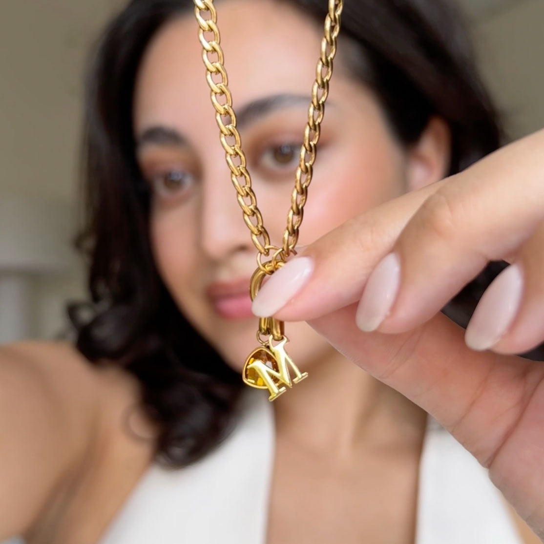 Letter & birthstone necklace - Adjustable