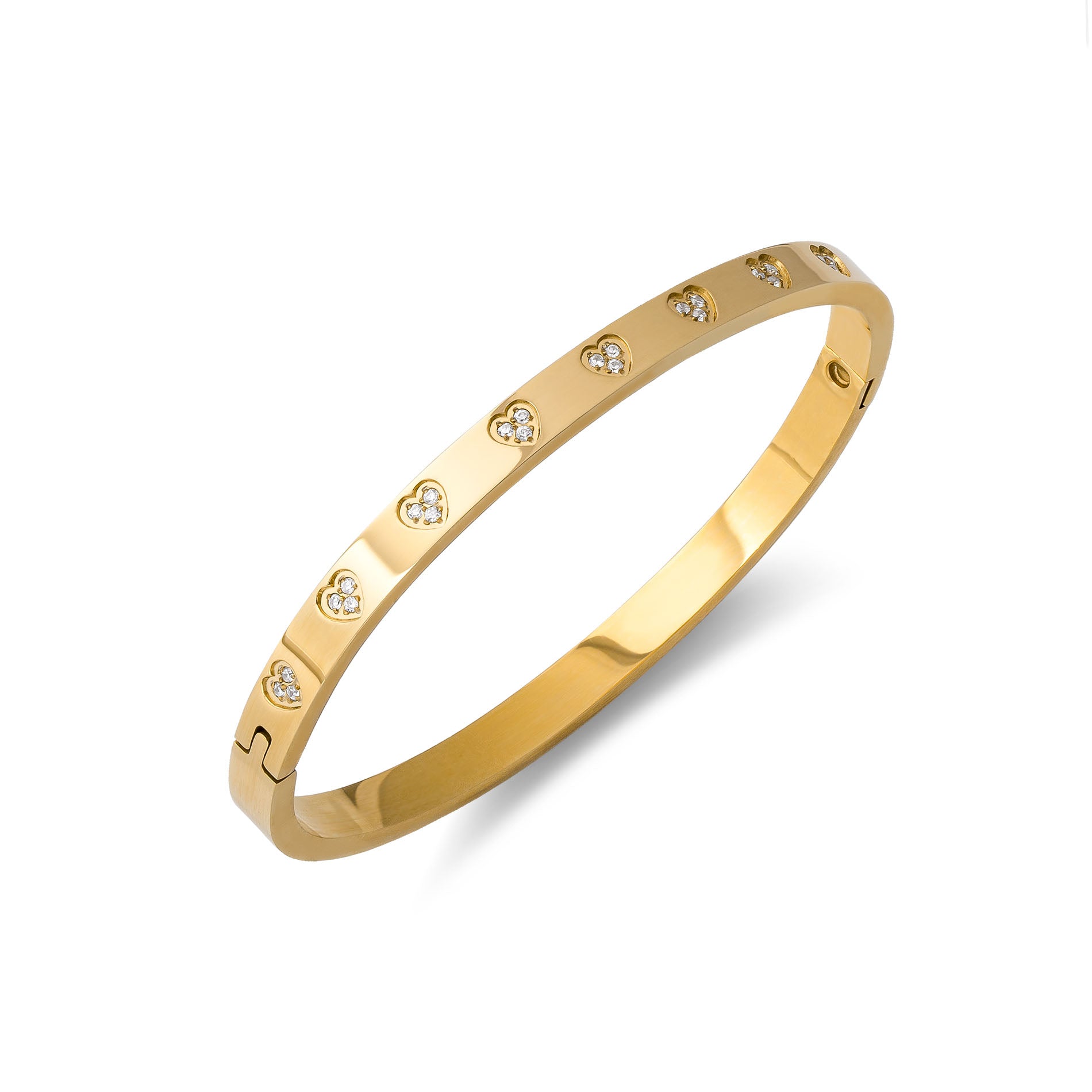 Bangle zirconia hearts gold - Stainless steel