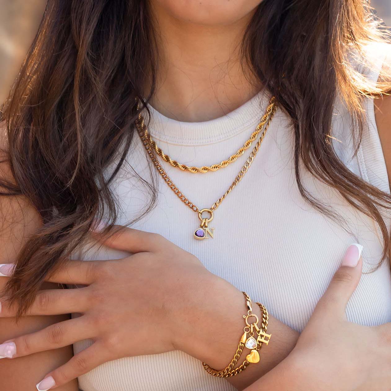 Letter & birthstone necklace - Zirconia stones