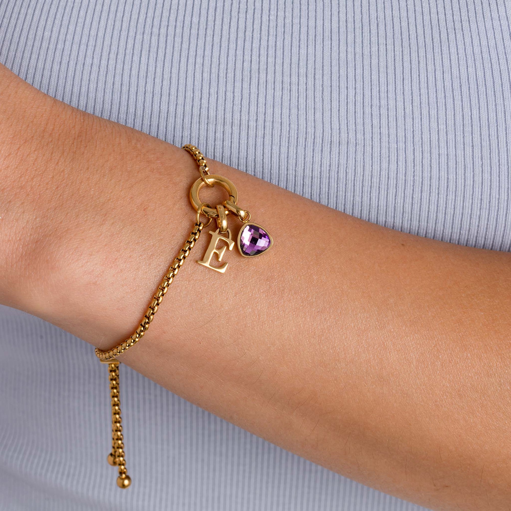 Adjustable Letter & birthstone bracelet - No discoloration