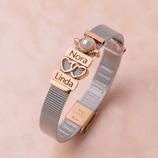 Mesh armband zilver/rosé luxe